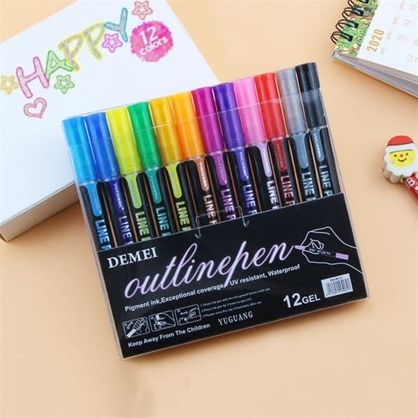 12PCS/Set Metal Paint Marker Pen DIY Album Scrapbooking Outline Marker Glitter for Drawing Painting Doodling School Art Supplies 201211