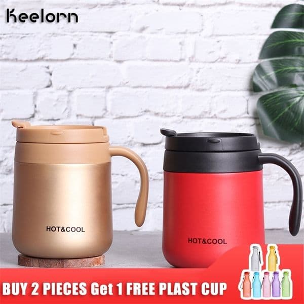 Keelorn 500ML Coffee Thermos Cup Thermocup Stainless Steel vacuum flasks Thermoses Sealed Thermo mug for Car My Water Bottle 201204