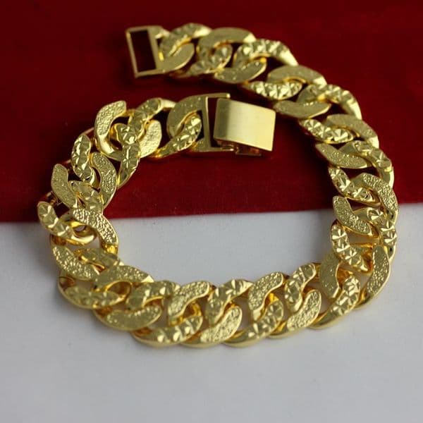 Hip Hop Bracelet 18k Yellow Gold Filled Mens Bracelet Chain Link 8.6inches