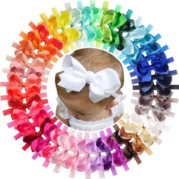 40 Pcs Colors 4.5 Inches Grosgrain Ribbon Baby Girls Hair Bows Headbands for Infants Newborn and Toddlers LJ201103