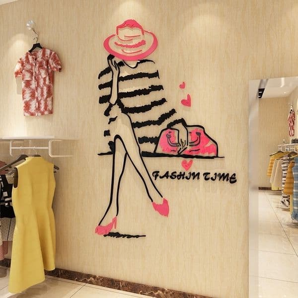 Fashion Girl Acrylic 3d Wall Stickers for Cloakroom Fitting Room Theme Decals Living Room Home Decor TV Background Wallpapers 201201