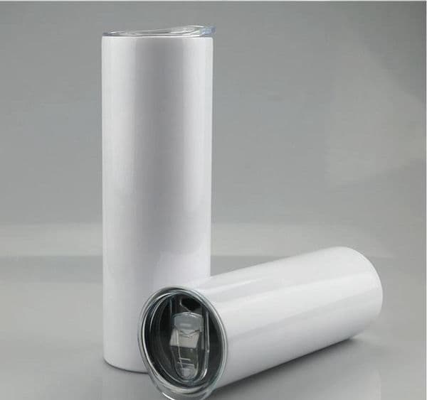 2026 US Local Warehou Sublimation Straight Skinny Tumbler 20Oz Blank White Stainless Steel Vacuum Insulated Cup With Slid Lid Plastic Straw Individual Box Free