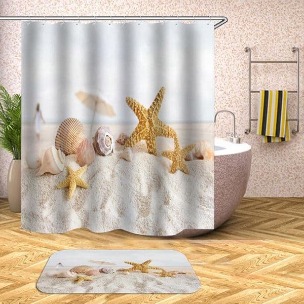 35Waterproof Shower Curtain Beach Shell Sea Bath Curtains For Bathroom Bathtub Bathing Cover Extra Large Wide With 12pcs Hooks T200711