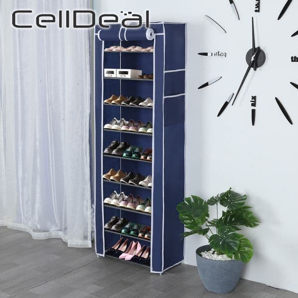 CellDeal 10 Tiers Non-Woven Dustproof Shoe Rack Detachable Shoe Cabinet Home Standing Shoes Storage Organizer Space-saving Shelf 201030