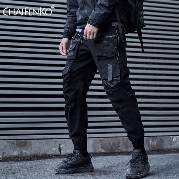 CHAIFENKO Black Cargo Pants Men Hip Hop Streetwear Joggers Sweatpant Fashion Harajuku Harem Pant Multi-Pocket Casual Mens Pants 201118