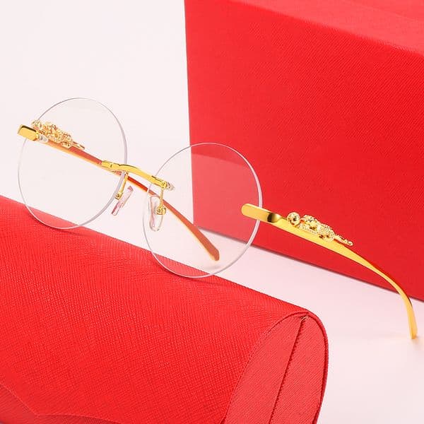 Luxury panther sunglasses designer women mens buffalo horn sun glasses man womens frameless round eyeglasses gold leopard transparent lens optical frames eyewear