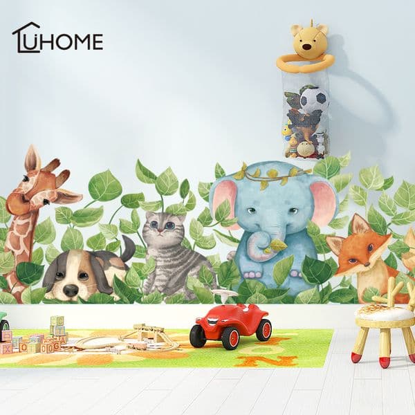 Cute Cartoon Cat Fox Elephant Cute Animal Wall Sticker for Kids Rooms Wall Decoration Nursery Kindergarten Baby Room Home Decor LJ201128
