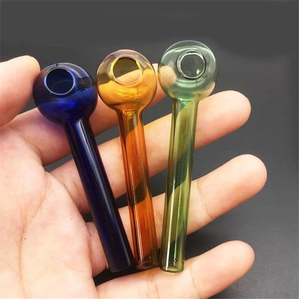 7CM Length Pyrex Glass Oil Burner Pipe Clear Pink Blue Green Cheap Glass Pipe Water Hand Pipes Smoking Accessories