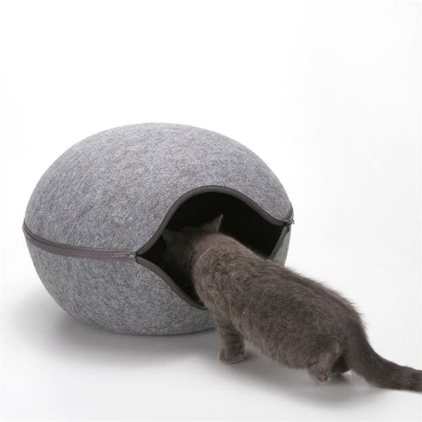 Egg Shape Dog Cat Beds Cat Sleeping Bag Zipper Felt Cloth Winter Warm Pet House All Around Cat Nest With Detachable Cushion Mats LJ201225