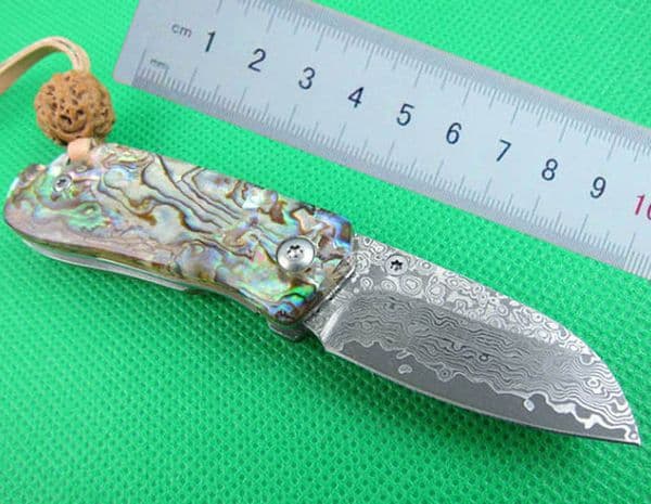 4.5 Inch Damascus Pocket Folding folding knife Knife VG10 Damascuss Steel Blade Abalone shell + Stainless Steel Sheet Handle EDC Knives
