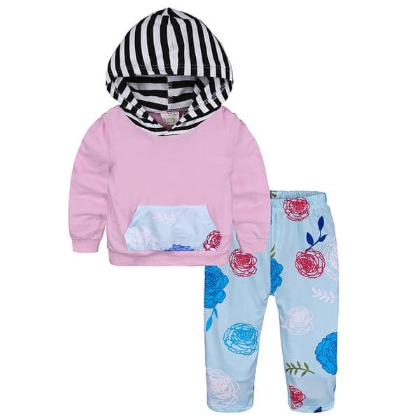 Designer 2026 Autumn Newborn Baby Children Baby Girl Clothes Floral Pocket Hooded Tops Pants Bebe baby Girls Cotton Blend Clothing Outfits Set Free Shipping F
