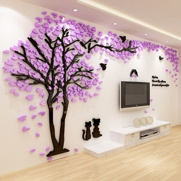 Creative Flowering Tree Pattern Acrylic Wall Sticker Romantic Home Decor Wall Stickers 1pcs TV Sofa Background Wall Decorations 201201
