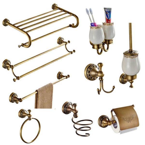 Antique Bronze Carved Brushed Hardware Sets Wall Mounted Products Brass Towel Ring Bathroom Accessories Set