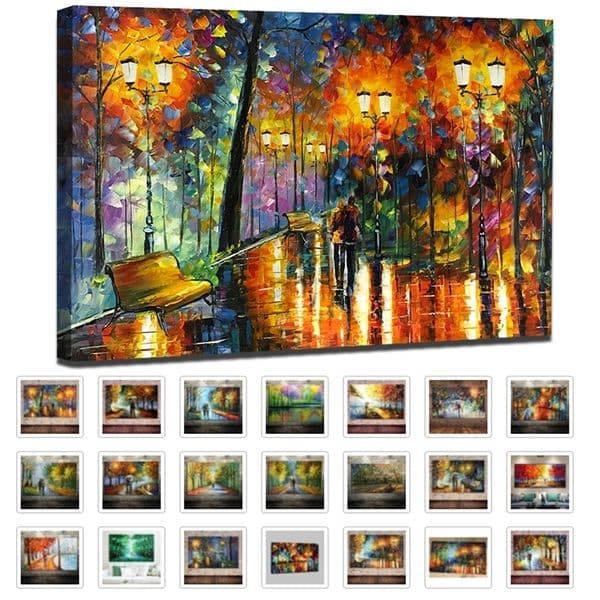 Large Handpainted Lover Rain Street Tree Lamp Knife Landscape Oil Painting On Canvas Wall Art For Living Room Home Decor Picture LJ201130