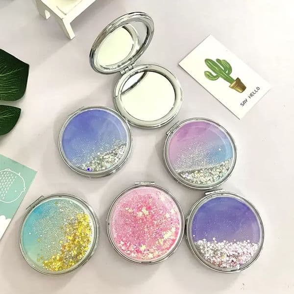 Liquid Bling Glitter Quicksand Portable Folding Mirror 5 Colors Double Sided Foldable Pocket Mirrors CG001