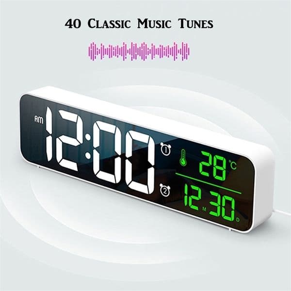 Digital Loud Music Alarm LED Clock Wall Home Decoration Bedroom Table Desk Mirror Clock with Temperature Thermometer,Calendar LJ201212