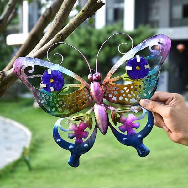 Stained Beautiful Cut-Out Metal 3D Butterfly Metal Frog Wall Art Indoor Outdoor Ornaments Scrolling Antennae with Hook Hanging Y0107