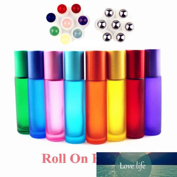 1PC Thick 10ml Frosted Glass Roll on Bottles Natural Gemstone Roller Ball Essential Oil Vials Empty Refillable Perfume Bottle