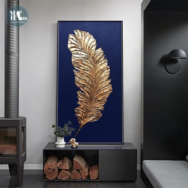 Canvas Painting Golden feather leaves Wall Art Posters and Prints Wall Pictures for Living Room Porch Decoration Home Decor LJ201130