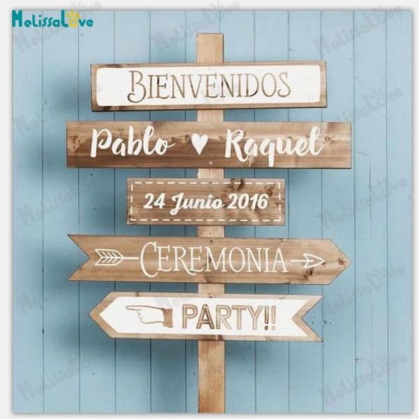 Bienvenidos Name And Date Ceremonia Party Spanish Wedding Board Reception Sign Sticker Removable Vinyl Wall Stickers SE035 LJ201128