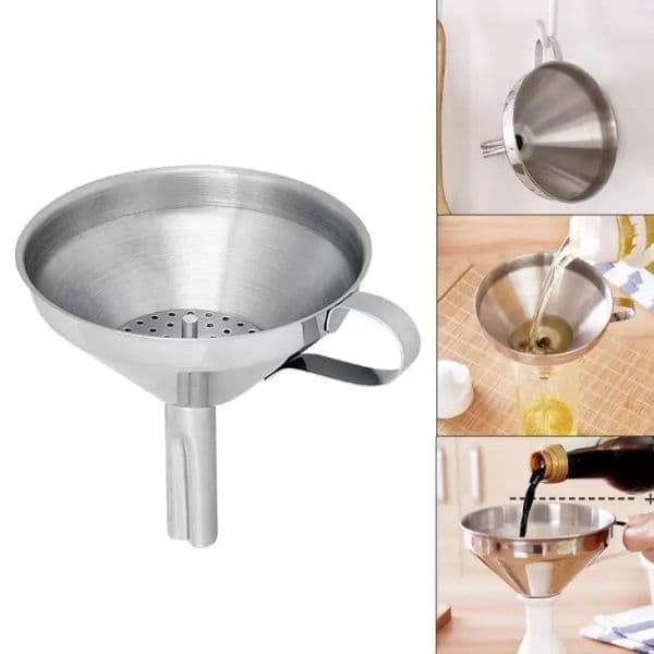 Functional Stainless Steel Kitchen Oil Honey Funnel with Detachable Strainer/Filter for Perfume Liquid Water Tools
