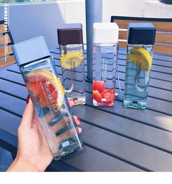 Cute New Square Tea Milk Fruit Cup 500Ml For Water Bottles Drink With Rope Transparent Sport Korean Style Heat Resistant B2