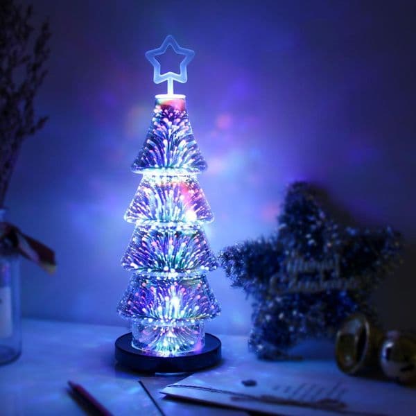 Christmas 3D Effect Fireworks LED Light Christmas Tree Desk Table USB Lamp Showcase Decoration for Home Tree