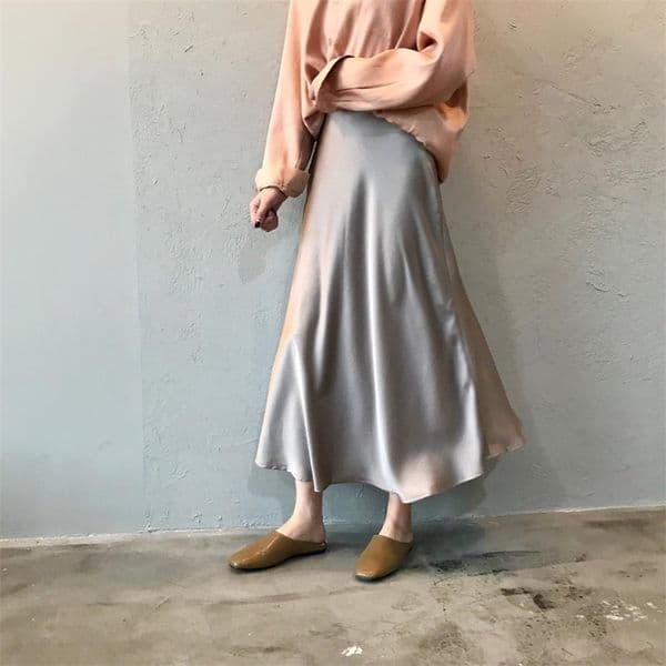 Summer Silk Satin Skirt Vintage Long High Waist Midi Skirt For Women's A-Line Elegant Autumn Woman Fishtail Skirts Y0320 201109
