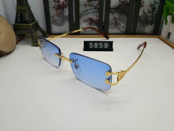Mens Women Designer Sunglasses Male Frameless Square Brand Pather Sunglass Gold Striped Metal Frames Blue Lens Eyeglass Luxury Carti Glasses Brand Eyelgasses