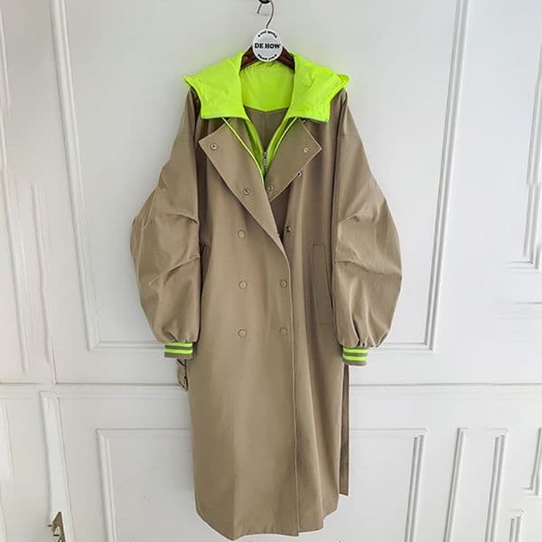 [EWQ] Spring Autumn New Hooded Trench Coat Korean Plus Size Khaki Long Coat Female Trenchcoat Overcoat Hot Sell Fall Clothes 201110