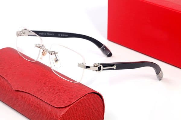 Fashion Luxury Designer Sunglasses for Women Mens High Quality Outdoor Drive Sunglass Beach Rectangular Silver Frameless Black Wood Glasses Brand Eyeglasses Case