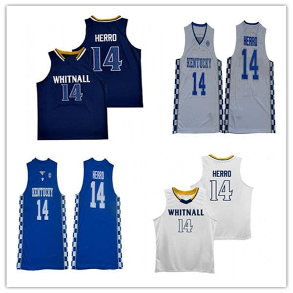 Men 14 Tyler Herro Whitnall High School Basketball Jersey Stitched Navy White Blue Kentucky Wildcats Tyler Herro College Maillot de basket