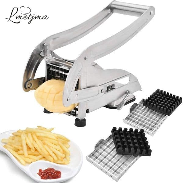 LMETJMA French Fry Cutter with 2 Blades Stainless Steel Potato Slicer Cutter Chopper Potato Chipper For Cucumber Carrot KC0213 201130
