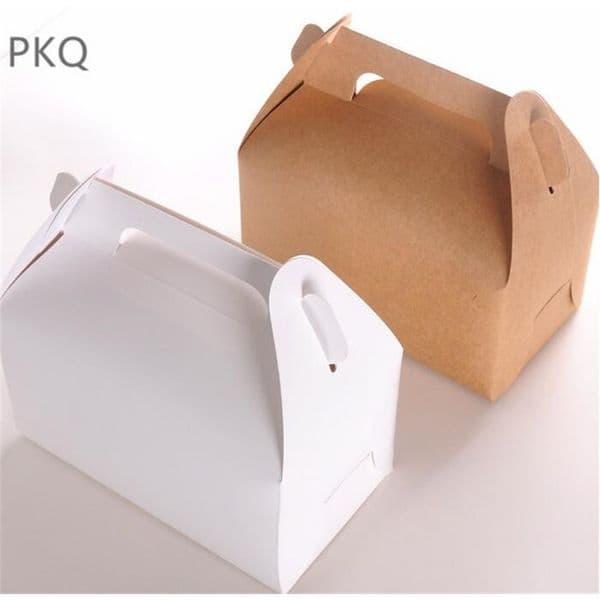 30pcs Wholesale Kraft Paper Favor Box White Cupcake Boxes Brown Paper Cupcake Packing Cake Boxes Large Gift Box with handle 201029