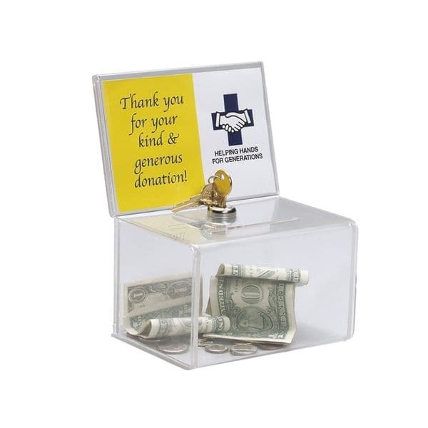 Counter Acrylic Donation Collection Box,Perspex Charity Fundraising Box with Keylock for Church,non-profitable Group,Charity LJ201212