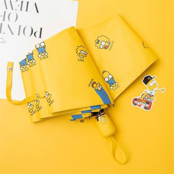 Cute Cartoon Windproof Women Umbrella Yellow Fold Automatic Umbrellas Female Rainy Sunny Parasol 201218