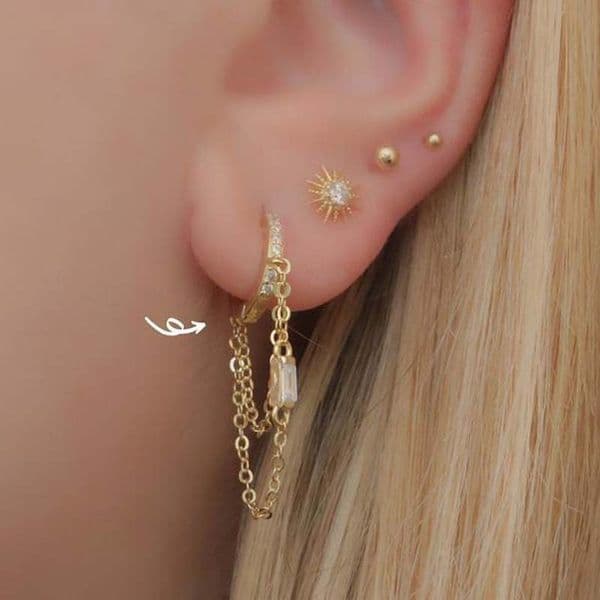 tassel chain earring with cz mini hoop gold plated european women ladies gorgeous fashion trendy earrings jewelry