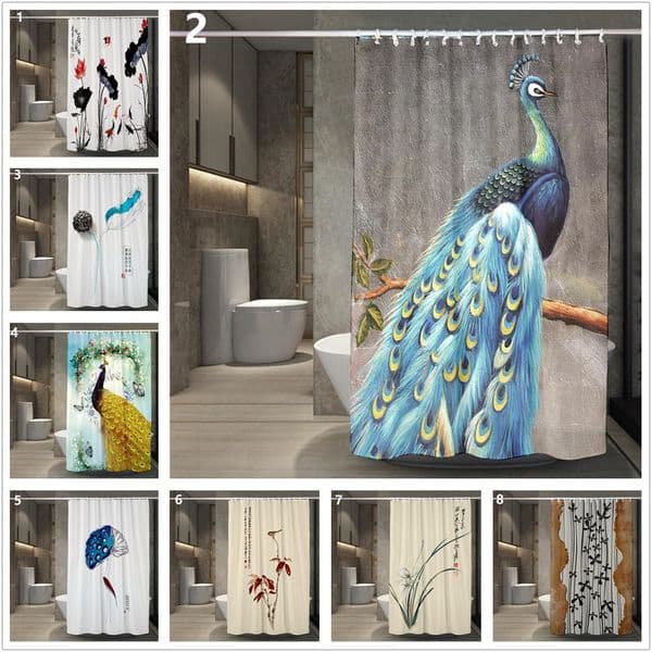 Peacock Printed Shower Curtains Waterproof Polyester Fabric 180x180 cm Grommet 1 Piece Hotel Bathroom Curtain Jinya Home Decors T200711
