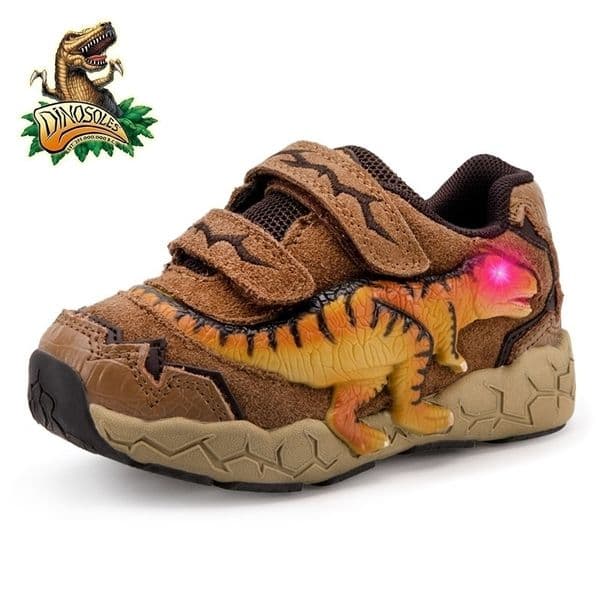 DINOSKULLS 3-9 Years Boys Dinosaur Glowing Sneakers Autumn Kids LED Sports Shoes With Light Leather Children's T-Rex Shoes 201130