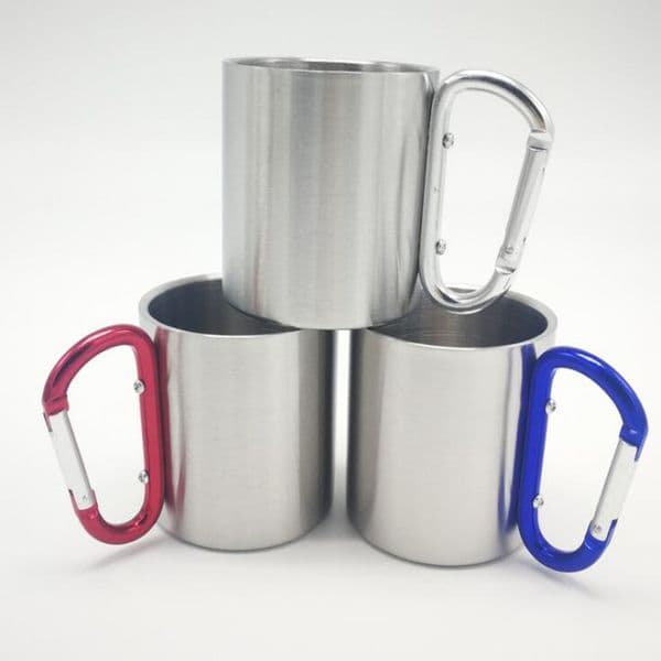 Best 100 pcs/lot Stainless Steel Outdoor Coffee Mug Cup Carabiner Hook Double Wall 220ml Cups