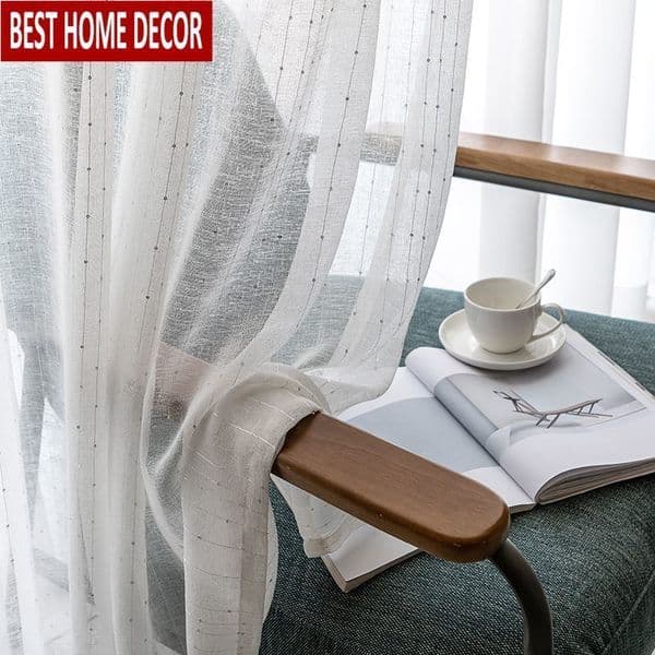 White Sequin Tulle Window Curtains for Living Room the Bedroom Modern Stripe Sheer Curtains For Kitchen Drapes Treatment blinds Y200421