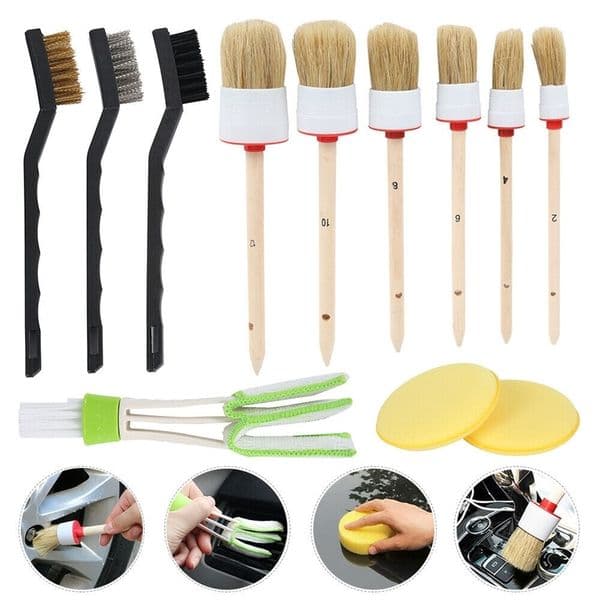 12pcs/1set Professional Car Interior Detail Brush Kit Automotive Interior Cleaning Brush Boar Hair Wheel Cleaning Tools 201214