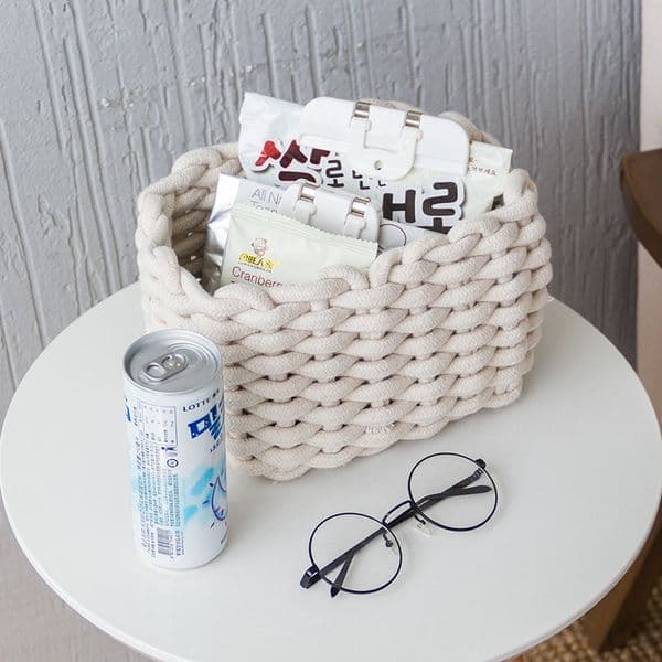 Linen Crochet Storage Basket Handmade Clothes Laundry Basket Natural Fabric Baby Toys Storage Basket Desktop Small Organizer Box LJ201204