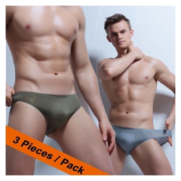 Men Briefs Sexy Transparent Low Waist Ice Silk Underwear XXXL Penis Nylon Bikini Mens Pouch Seamless 201112