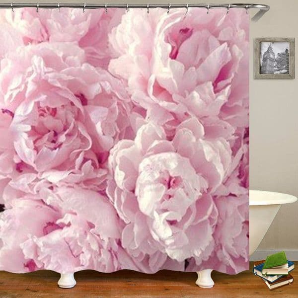 Trendy Girly Pink Romatic Flower Peony Curtains for Shower Bath Peonies Decorative Bathroom Shower Curtain Set Waterproof Hooks LJ201130