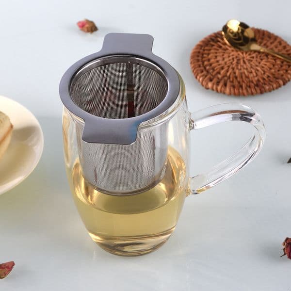 Fine Mesh Tea Strainer Lid Tea and Coffee Filters Reusable Stainless Steel Tea Infusers Basket with 2 Handles