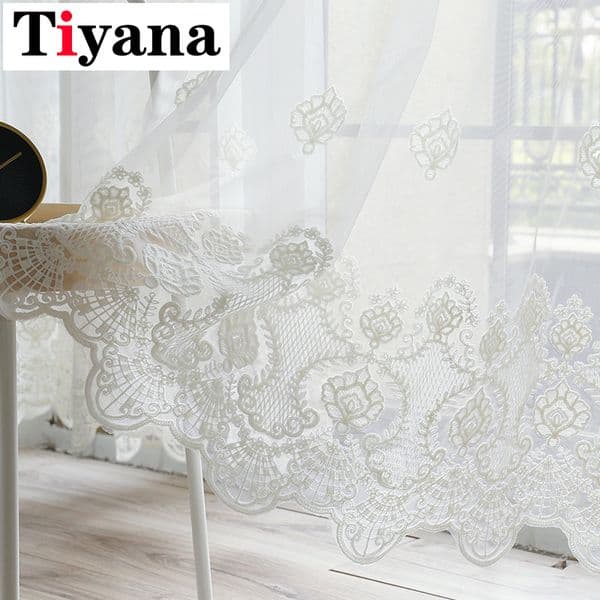 Europe White Lace Tulle Sheer Curtains Curtain Panels Living Screen Bedroom Sliding Glass Door JK042Y Y200421