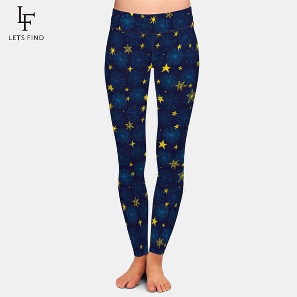 LETSFIND Women Casual High Waiste Winter Warm Christmas Snowflakes and Stars Print Leggings Fitness Skinny Legging Plus Size 201202Z