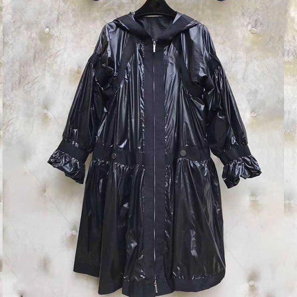 Ladies Designer Leather Jacket Womens Jacket Womens Trench Coat Loose Coat Fashion Hooded Casual Top Geometric Pattern Zipper Wind Coat