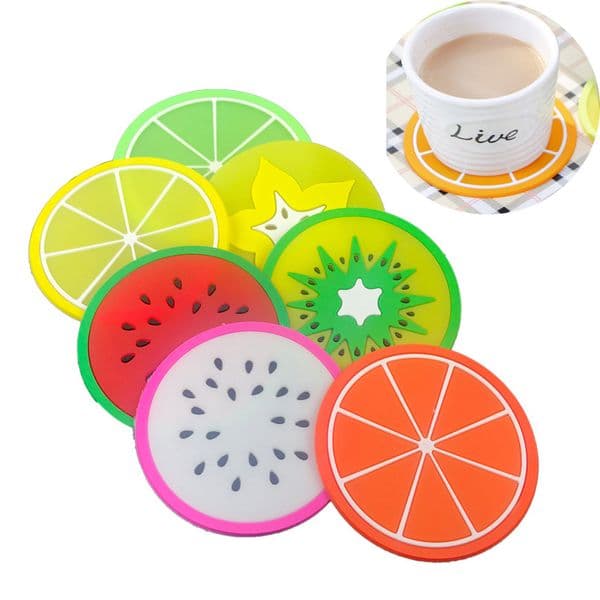 2026 Fruit Silicone Coaster Mats Pattern Colorful Round perfume Cup Cushion Holder Cologne Thick Drink Tableware Coasters Mug Perfume cologne 6 Styles Free Ship